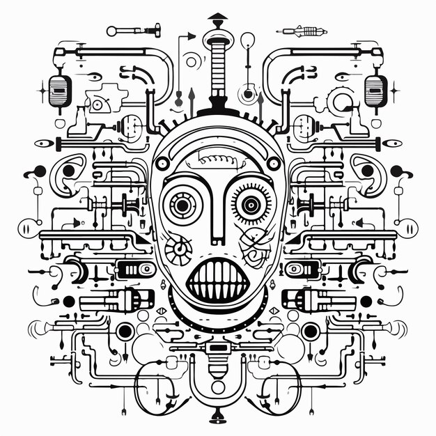 abstract binary code bit outline vector illustration on white background