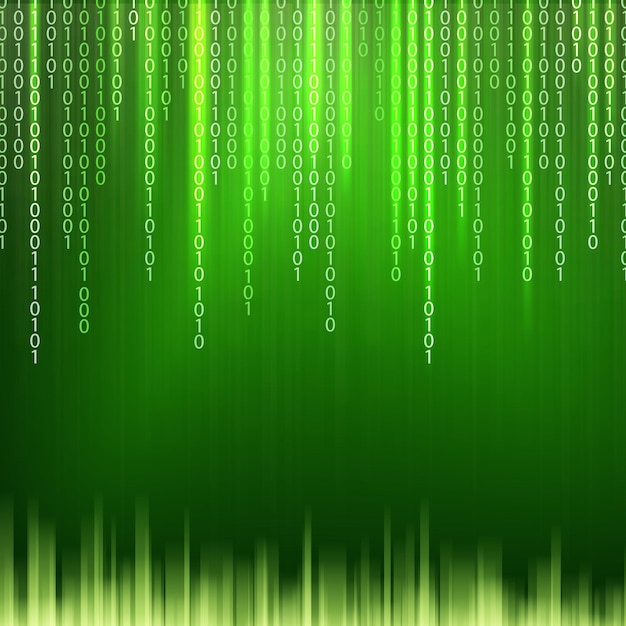 Codice binario astratto su sfondo verde di stile matrix. illustrazione vettoriale.