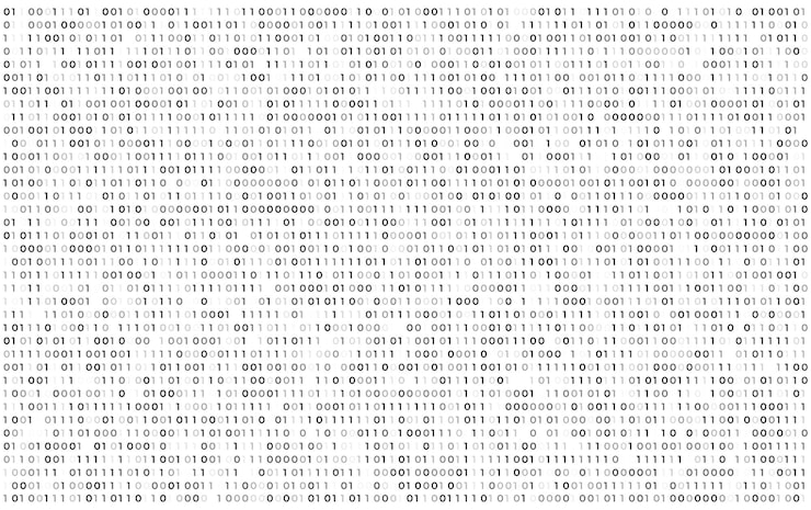 Vector abstract binary code technology background digital flow of 0 and 1 data streams programming matrix and cyber network visualization concept for futuristic science and innovation