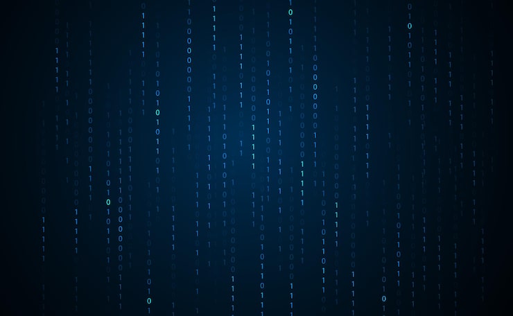 Vector abstract binary number system concept network internet circuit computer numbers 0 and 1 digital cryptography basic computer programming on a blue background modern futuristic