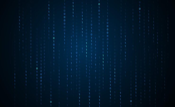 Abstract Binary Number System concept network internet circuit computer numbers 0 and 1 digital cryptography basic computer programming On a blue background modern futuristic