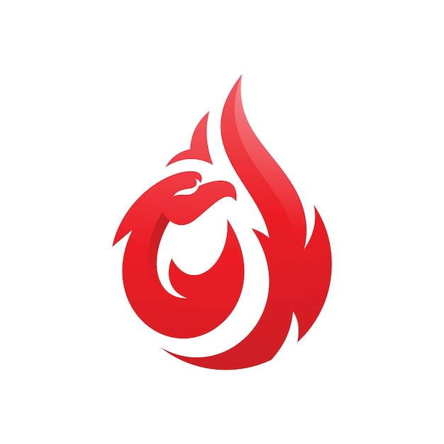 Abstract bird head and fire or flame logo design, phoenix vector icon