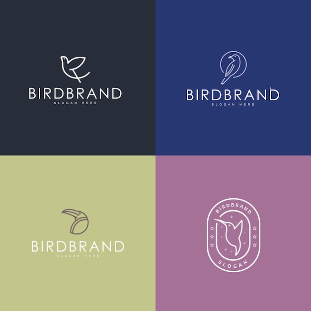 Abstract Bird Line Drawing Logo Set