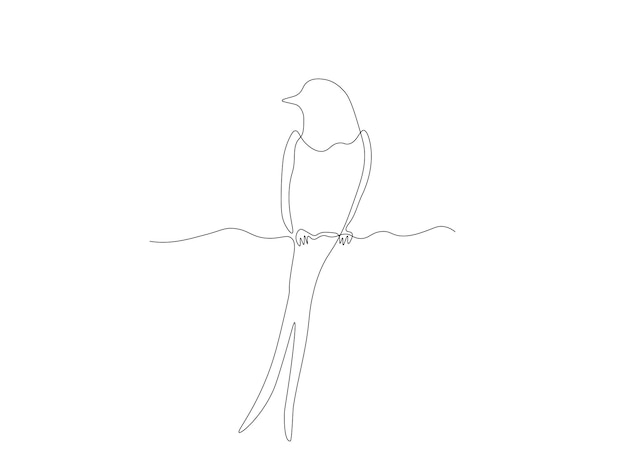 Abstract bird sitting on a wire swallowswift continuous one line art hand drawing