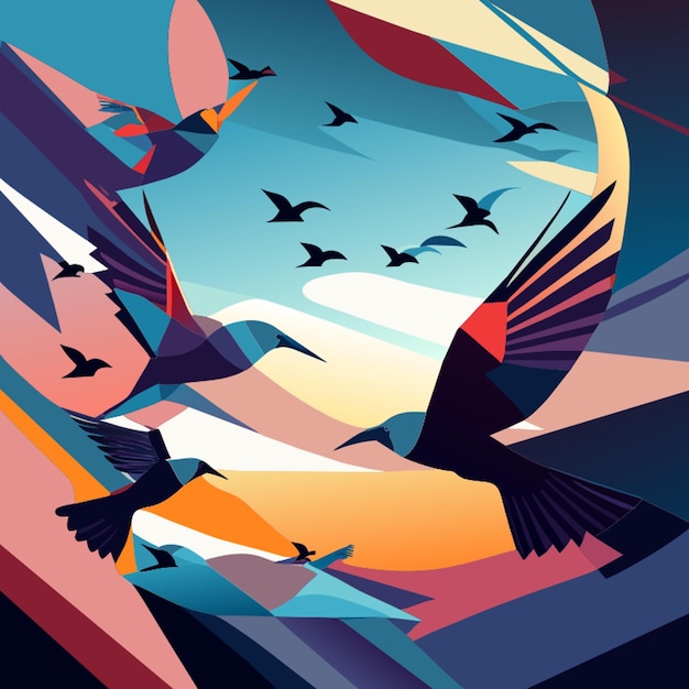 Vector abstract birds in sky vector illustration