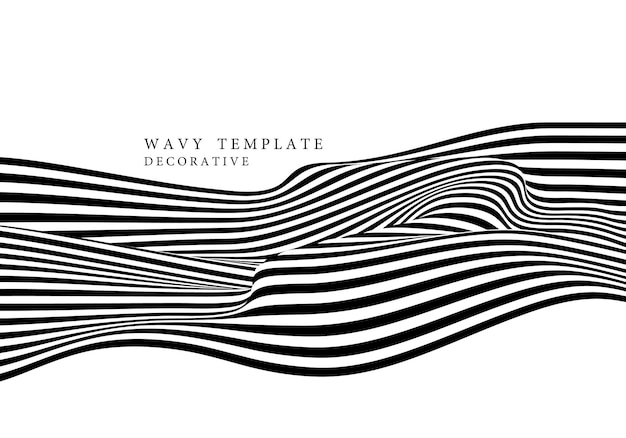 Вектор Абстрактные черно-белые линии оп-арта узор вихревой волнистый декоративный шаблон