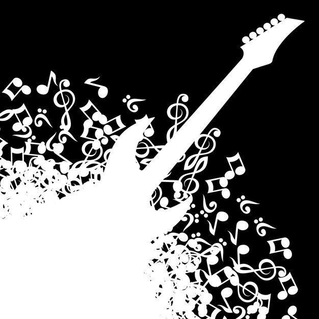 Vector abstract black background with guitar and notes