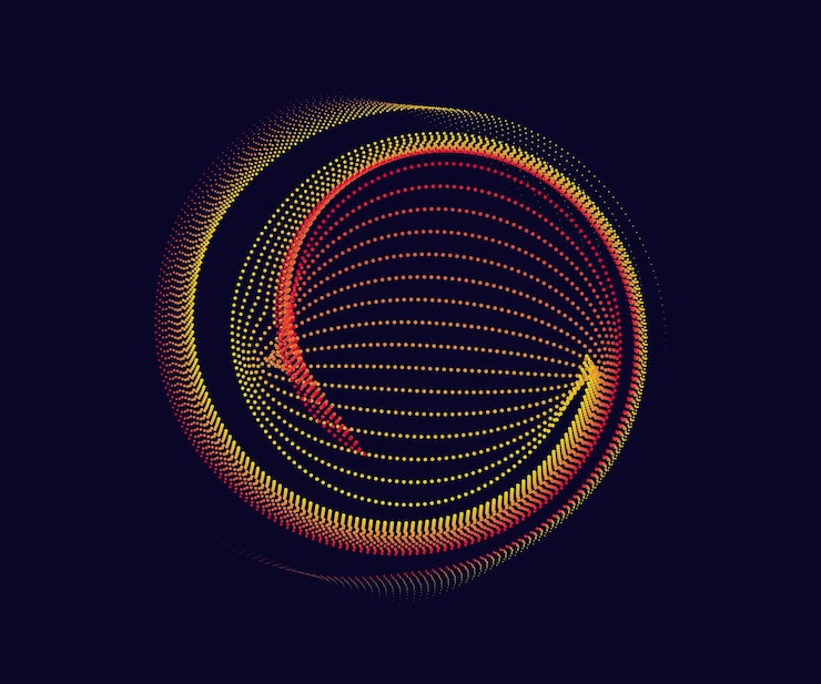 Vector abstract black background with lines and circles a blue and pink dotted line on a white background