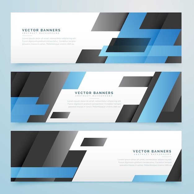 Abstract black and blue geometric banners set background