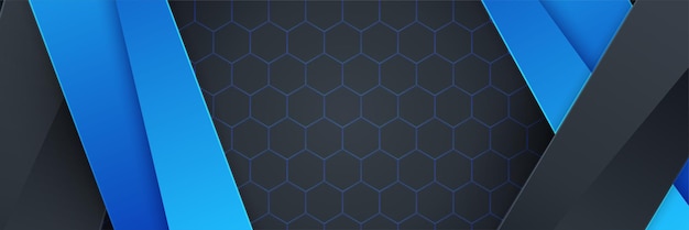 Abstract black blue metallic carbon neutral overlap light hexagon mesh design modern luxury futuristic technology background Game tech wide banner vector illustration