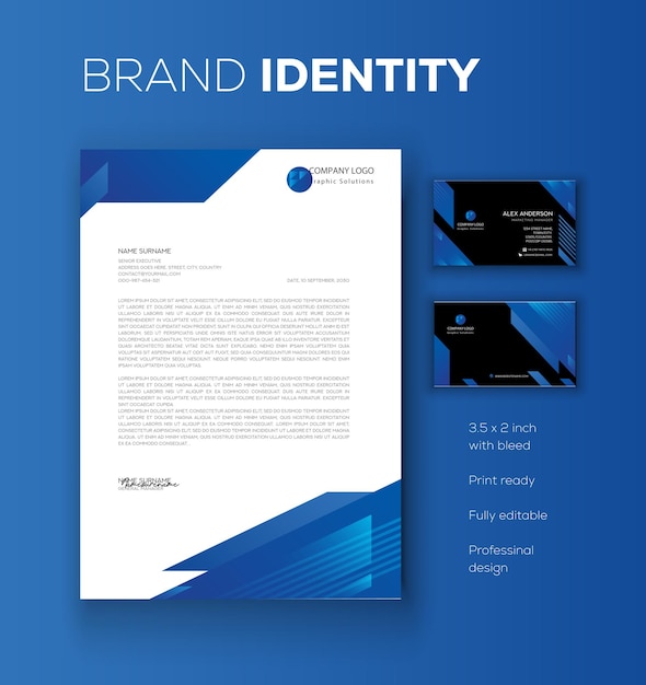 Vector abstract black business card design with blue shade