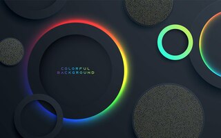 Abstract black circle dimension background with colorful neon light