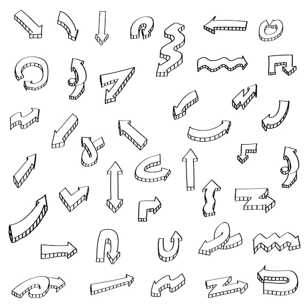 Abstract Black Collection Set of Different Hand Drawn Arrows Elements Vector Design Sketch Style