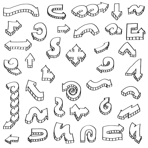 Abstract Black Collection Set of Different Hand Drawn Arrows Elements Vector Design Sketch Style