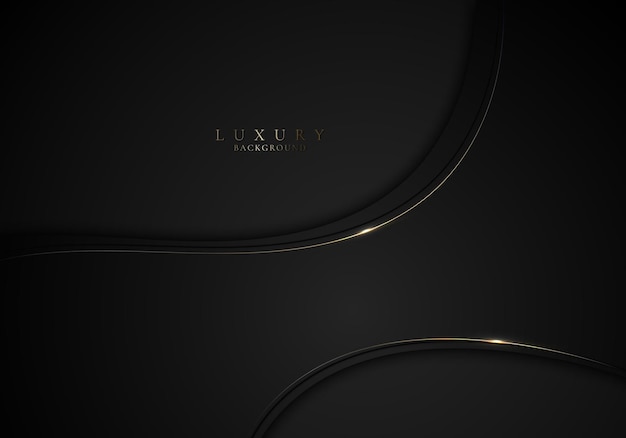 Abstract black curve shape with golden bent lines on dark background luxury style