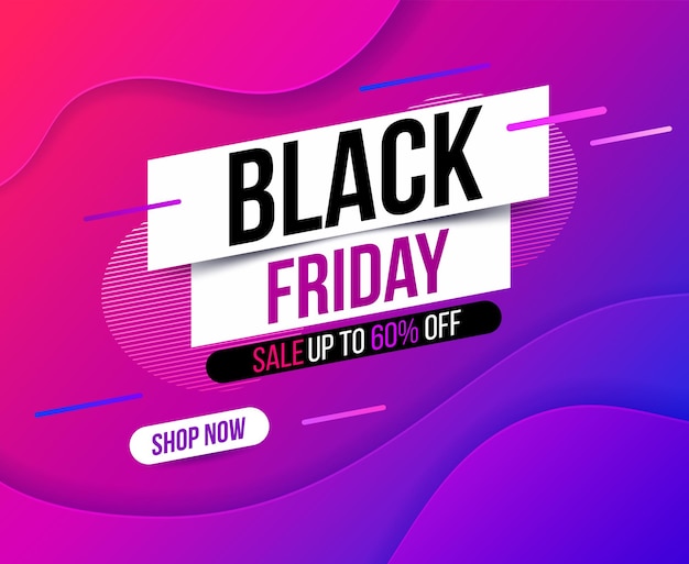 Banner astratto del black friday in colore sfumato brillante per offerte speciali, saldi e sconti