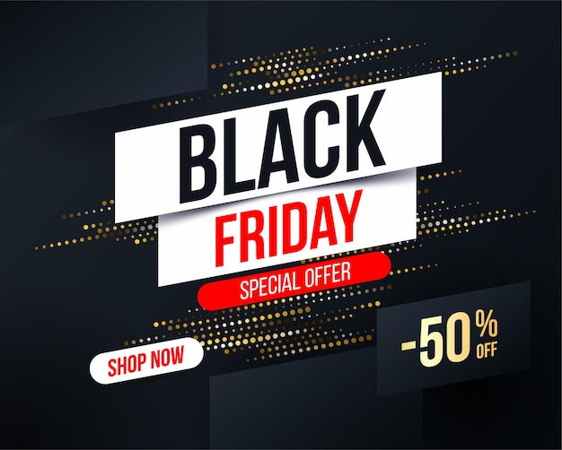 Banner astratto del black friday con effetto glitter mezzetinte oro per offerte speciali