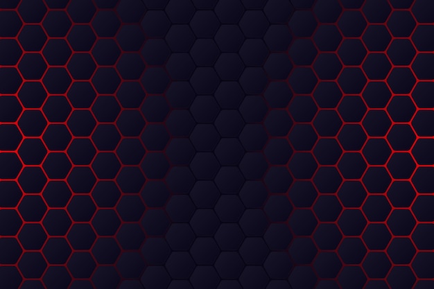 Vettore astratto sfondo geometrico nero con retroilluminazione rossa illustrazione esagonale