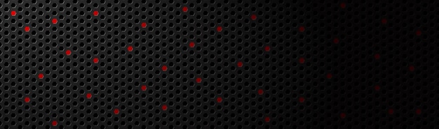 Abstract black geometric hexagonal mesh material header with red dots Metallic technology banner