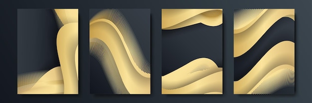 Abstract black and gold cover template set. modern background with geometric shape and golden element combination