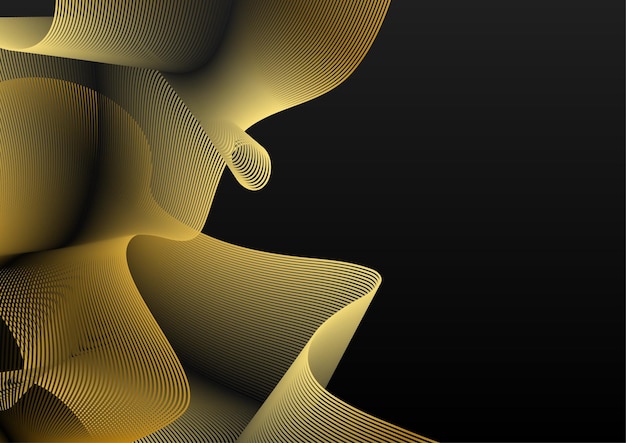 Abstract black and gold lines background with light effect