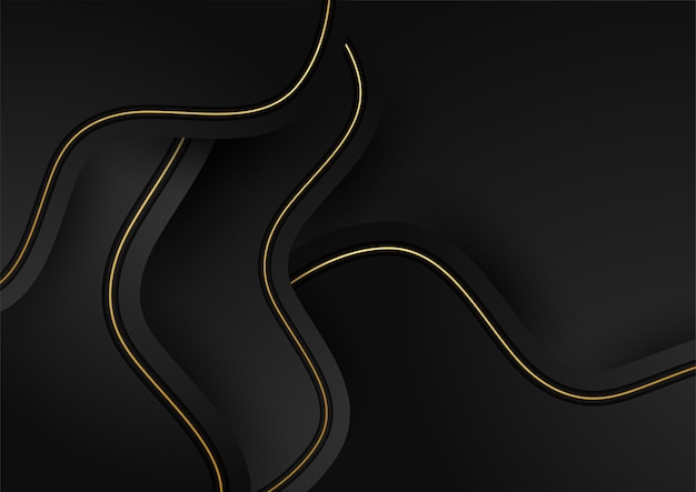 Абстрактный фон черные и золотые линии со световым эффектом