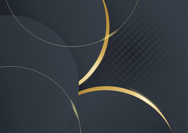 Fondo astratto di lusso nero e oro. moderno modello di banner scuro vettoriale con motivi di forma geometrica. design grafico digitale futuristico