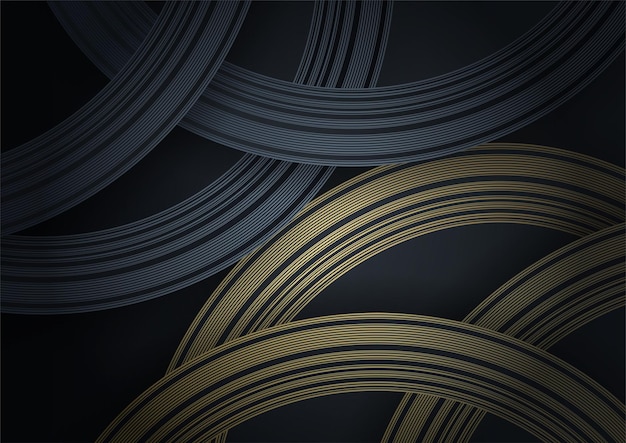 Fondo astratto di lusso nero e oro. moderno modello di banner scuro vettoriale con motivi di forma geometrica. design grafico digitale futuristico