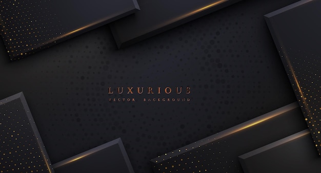 Abstract black and gold luxury background with abstract halftone dots