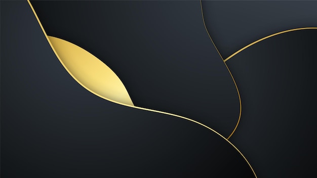 abstract black and gold luxury geometric shapes background with curve wave
