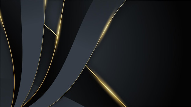 Vector abstract black and gold luxury geometric shapes background with curve wave