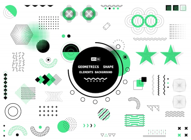 Vector abstract black and green design geometric memphis element background.