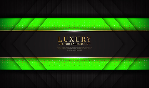 Abstract black and green luxury background overlap layer with golden metallic lines effect