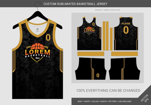Abstract black grey and gold basketball jersey uniform template