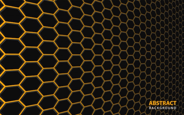 Vector abstract black hexagon shapes on yellow background