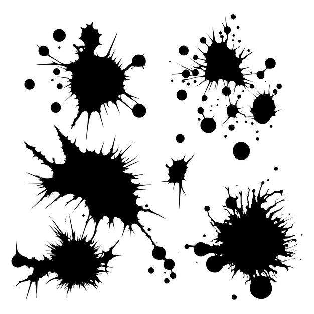 Abstract black ink spot set Ink drop effect ink splash vector on white background