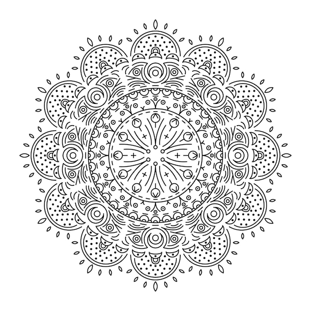 Abstract Black Line Flower Nature Doodle Vector Ornament Monochrome Ethnic Mandala Pattern Stencil