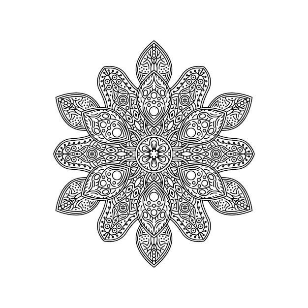 Abstract Black Line Flower Nature Doodle Vector Ornament Monochrome Ethnic Mandala Pattern Stencil