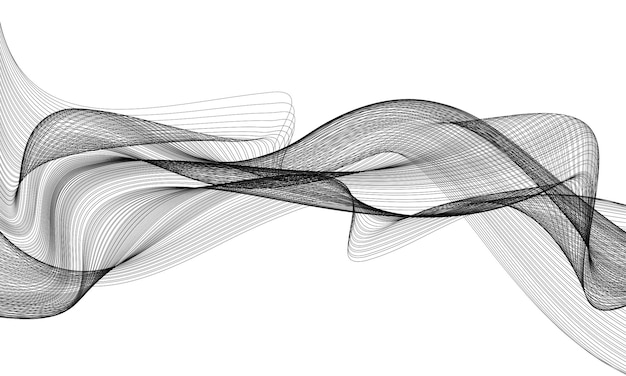 抽象的な黒い線は、白い背景のベクトル図に波をカーブします。