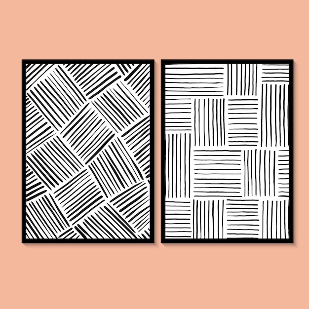 ベクトル 抽象的な黒い線のミニマリストの壁アート。シンプルな線のスタイル。黒と白のライン。モダン