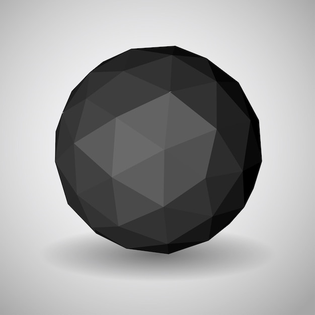 Vector abstract black low polygonal sphere made of triangular faces with shadow