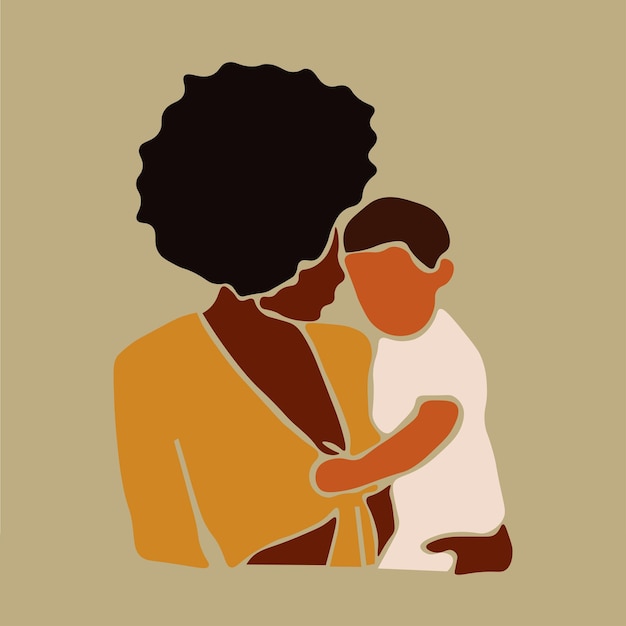 Vector abstract black mother and baby in elegant line art style vector