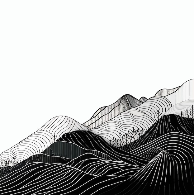Abstract black mountain line art background Traditional watercolor oriental Japanese style Vector illustration