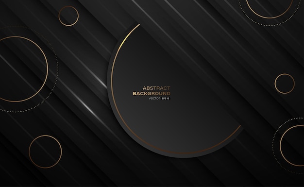 Vector abstract black overlap layers and luxury golden circles background