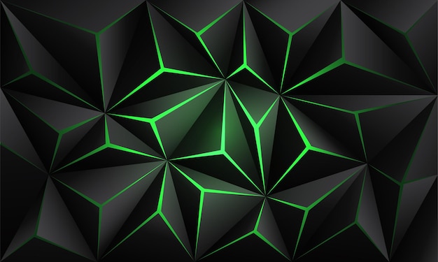 Abstract black polygon green light futuristic technology design background vector illustration.