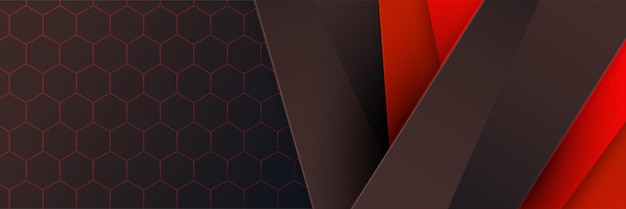 Abstract black red metallic carbon neutral overlap light hexagon mesh design modern luxury futuristic technology background Game tech wide banner vector illustration