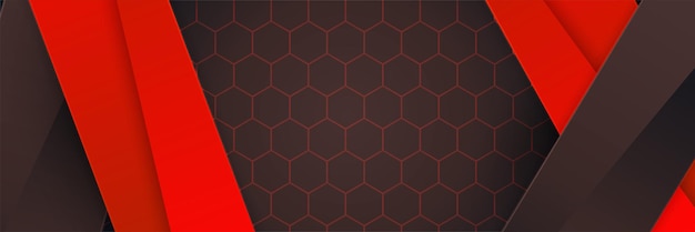 Abstract black red metallic carbon neutral overlap light hexagon mesh design modern luxury futuristic technology background Game tech wide banner vector illustration