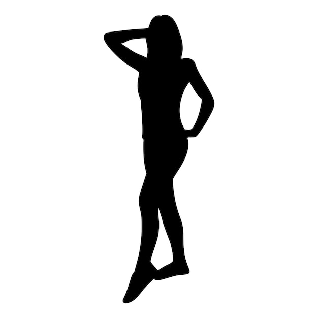 Vector abstract black silhouette girl on white background woman standing and posing simple image of modern