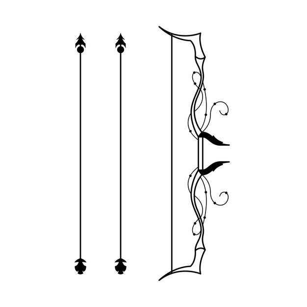 Abstract Black Simple Line Bow With Arrows Weapon Doodle Outline Element Vector Design Style Sketch