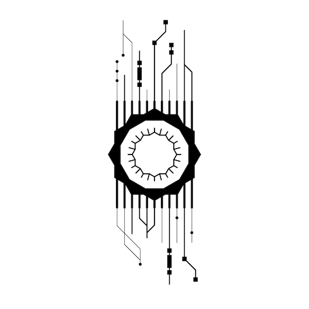 Vettore abstract black simple line cpu, computer, technology doodle outline element vector design style